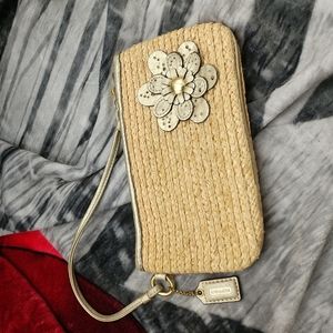 Coach straw and leather handbag